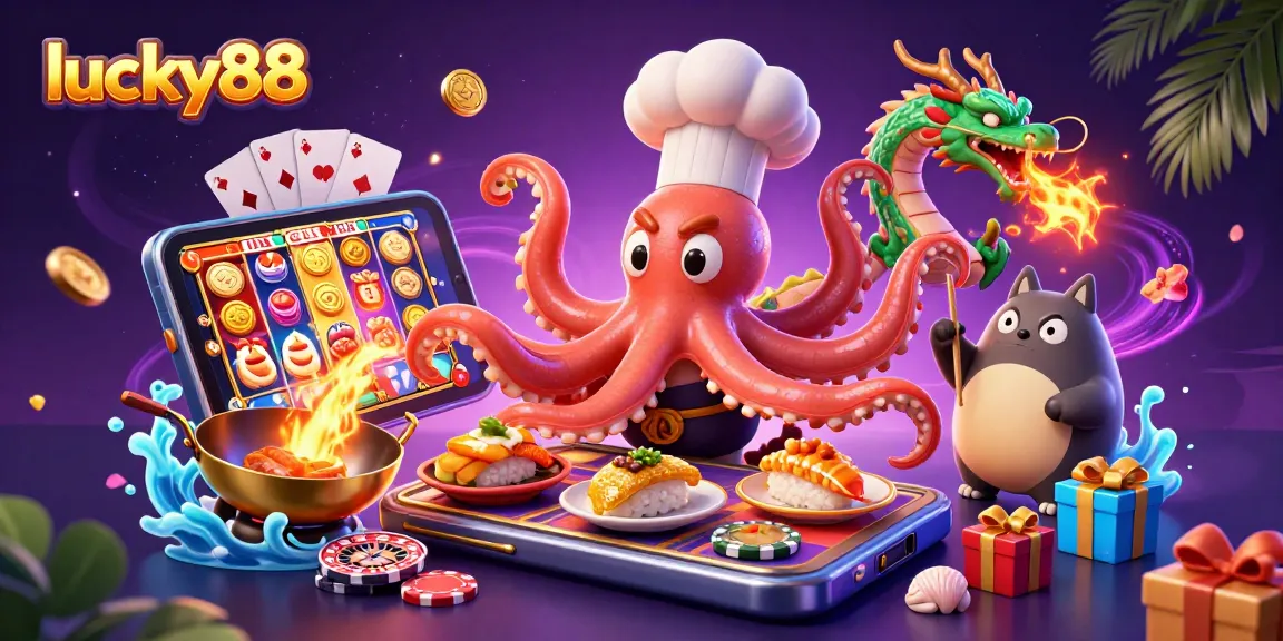 Win big at lucky88 with a vibrant 3D scene showcasing energetic characters and casino elements.