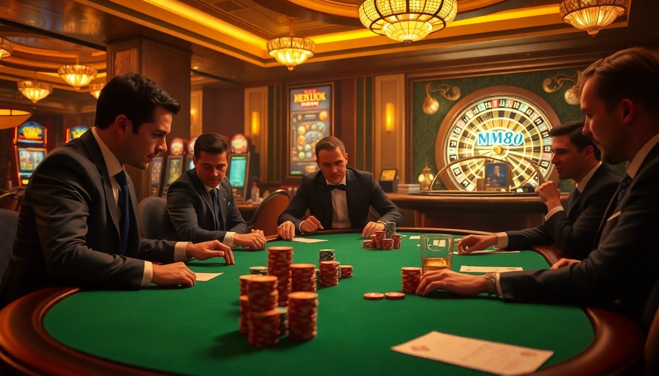 Experience the thrill of high-stakes gambling with Mm88 at an elegant casino poker table.