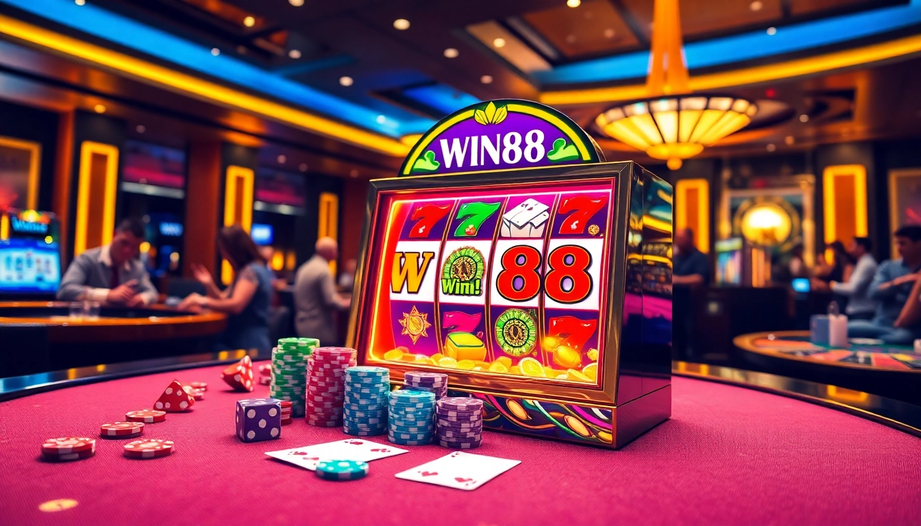 Exciting WIN88 slot machine inviting players to big wins at a luxurious casino.