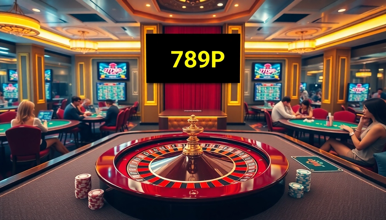 789P players strategizing at a luxurious casino table filled with colorful chips and cards.