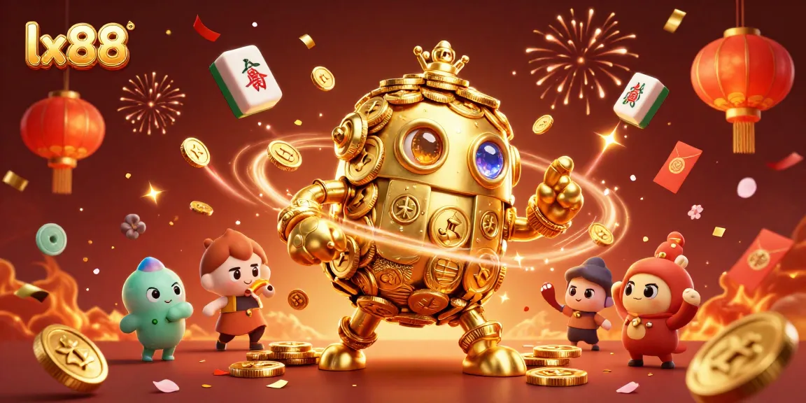 Experience the excitement of lx88 with a vibrant 3D casino golem surrounded by festive elements.