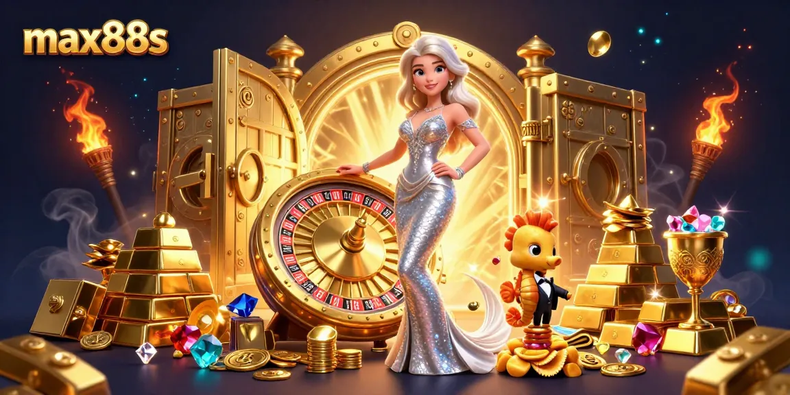 Experience thrilling games at max88s with a stunning woman and golden roulette.