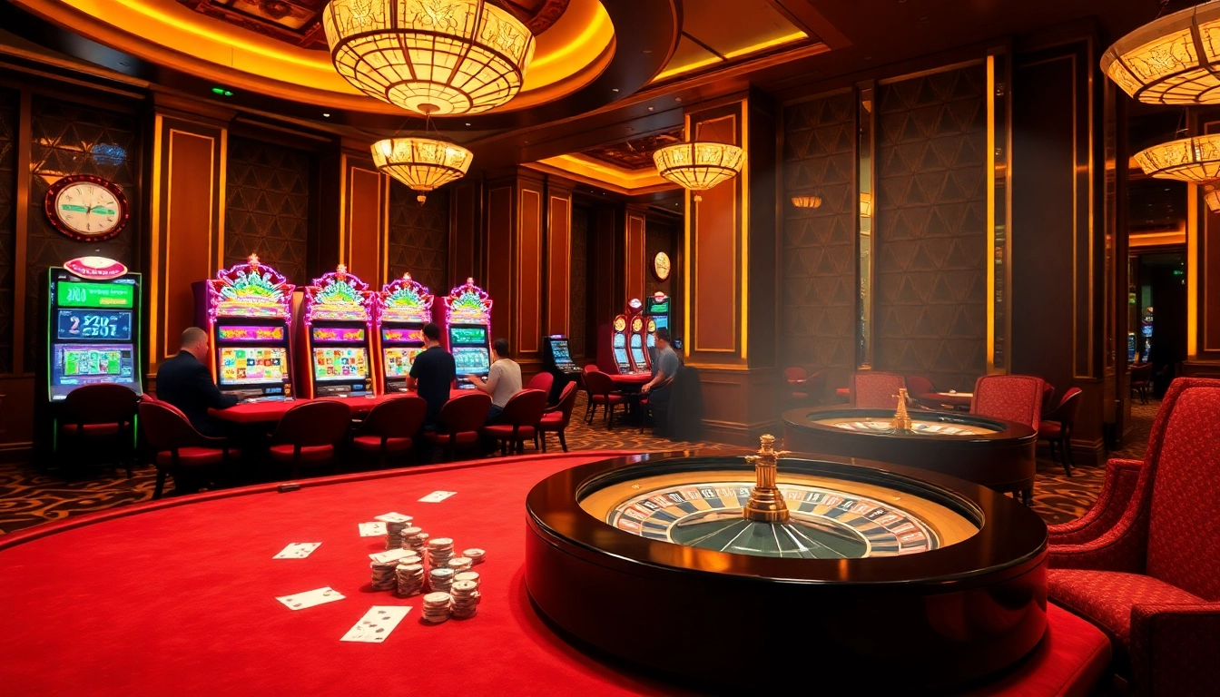 Engage with the excitement of gambling at trang chủ gg88, featuring players at vibrant casino tables and slot machines.