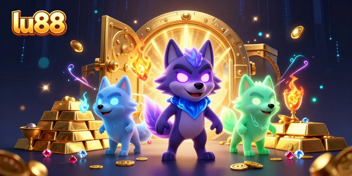 lu88 showcases a dynamic scene with glowing wolves and treasure elements, embodying excitement in gaming.