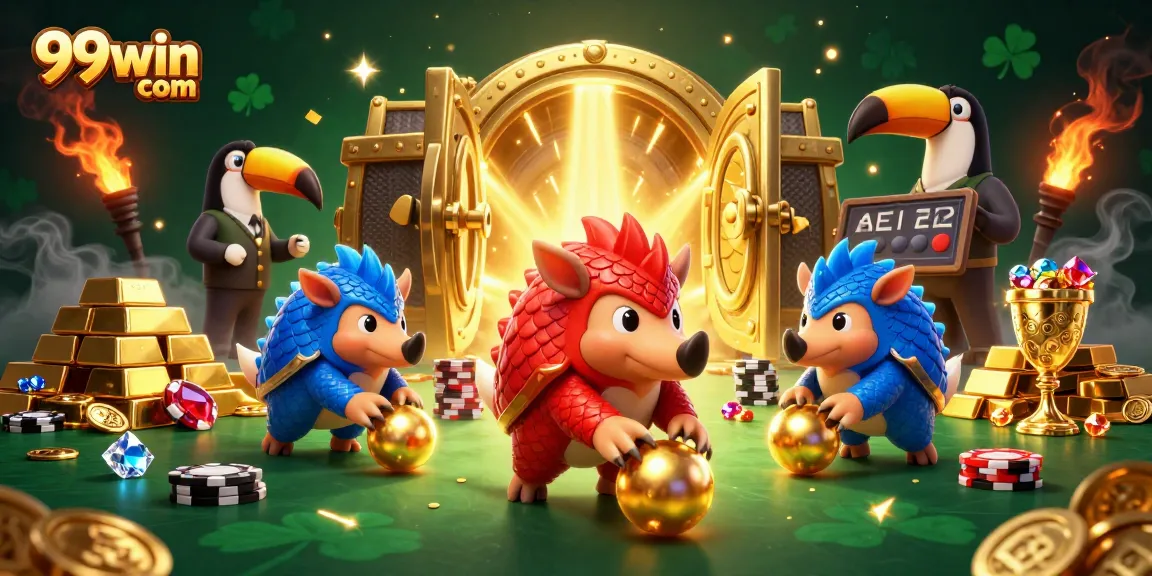 Catch the thrill of winning at 99win com with our vibrant casino game illustration featuring dynamic pangolins.