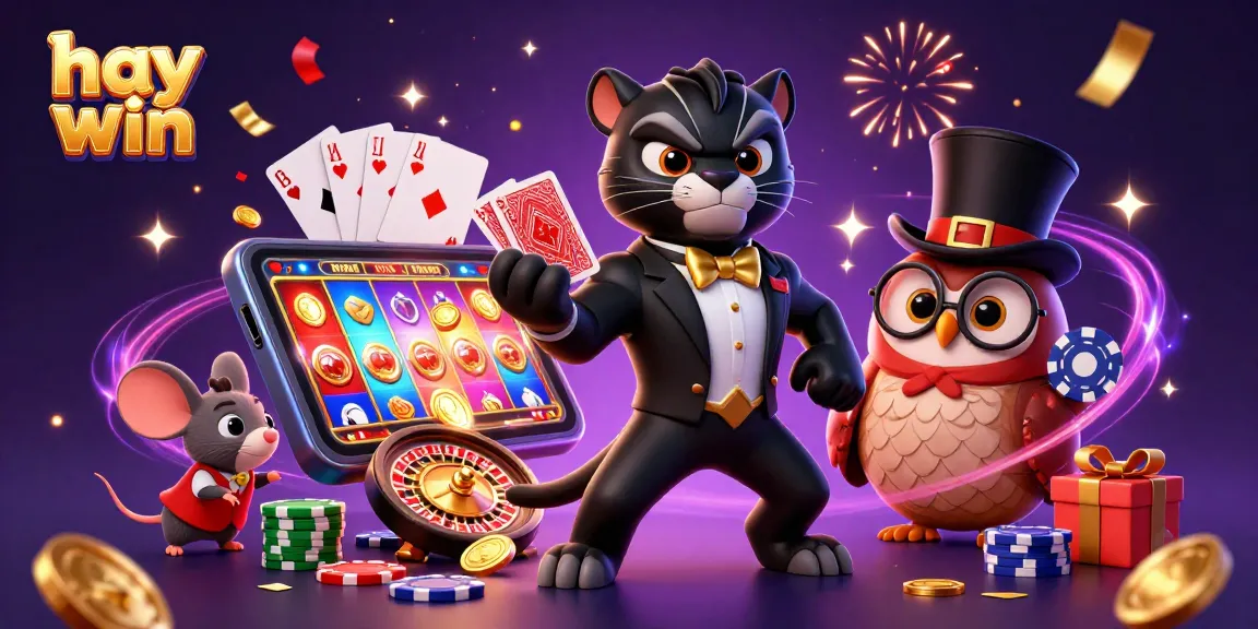 Experience thrilling gameplay at hay win with a stylish black panther dealer, vibrant slot games, and fun casino elements.