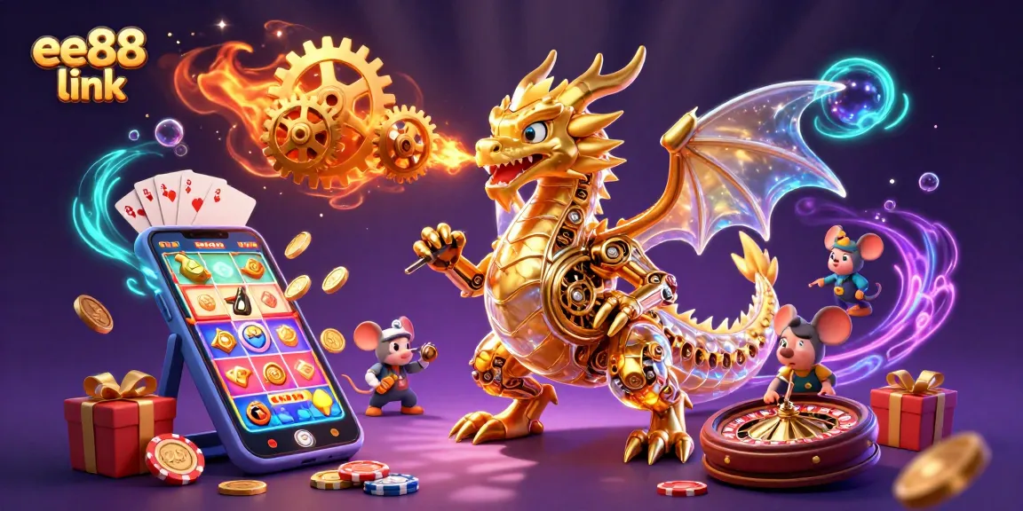 Engage with the thrilling ee88 link experience, featuring a dynamic dragon and casino game visuals.
