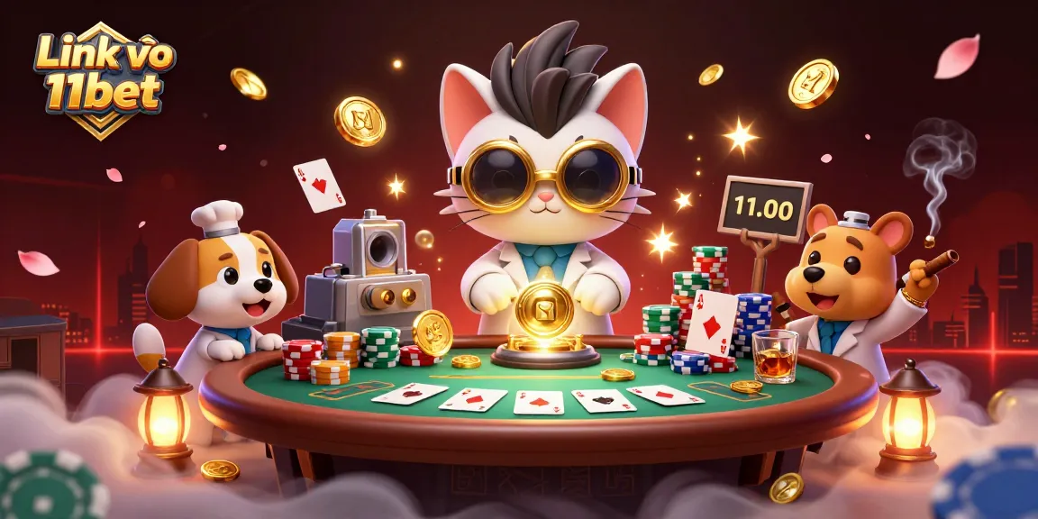 Engage with exciting gaming action at Link vào 11bet featuring vibrant cartoon characters and dynamic casino elements.