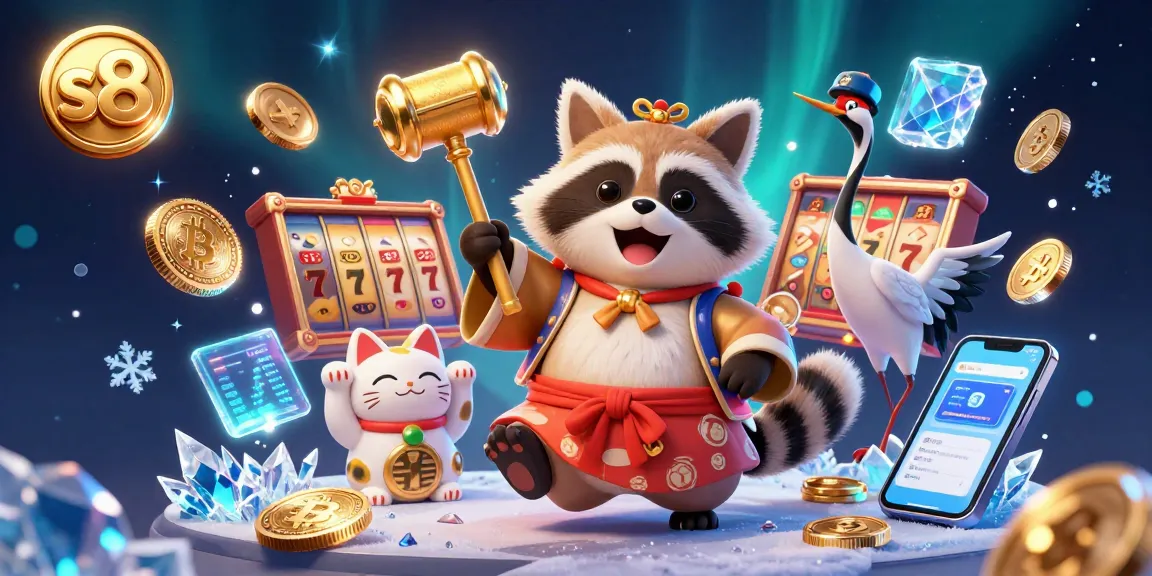 Spin slots at s8 with a lucky tanuki, jackpot elements, and vibrant graphics for excitement.