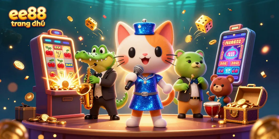 Experience excitement at ee88 trang chủ with lively characters in a casino setting amid sparkling effects.