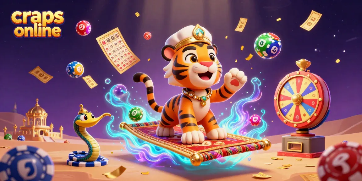 Play craps online with excitement amidst a vibrant Arabian Nights theme and magical casino elements.