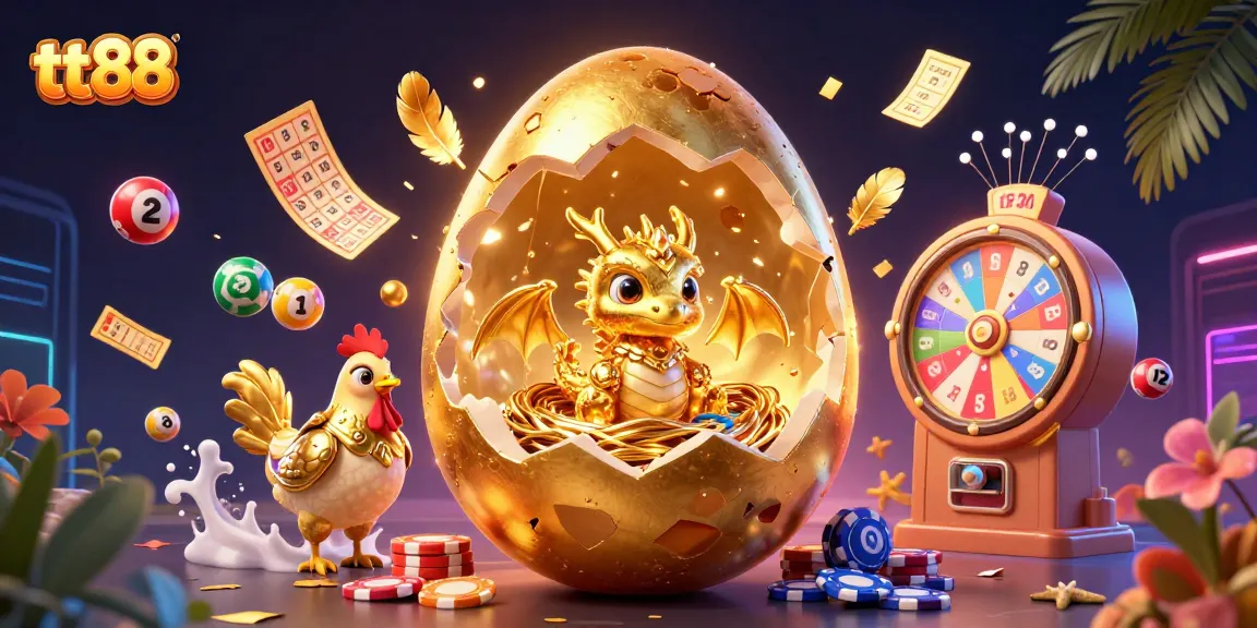Experience winning at tt88 with a golden dragon emerging from a lottery-themed scene.